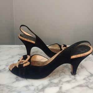 Joan & David cork and nubuck kitten heels